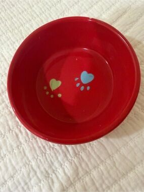 Unique Red Ceramic Dog Bowl with Heart & Paw Accent